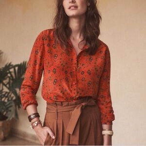 Sezane Pierro Shirt - Print Flower Havana Bottom Floor Tile (Size 36 / US 4)